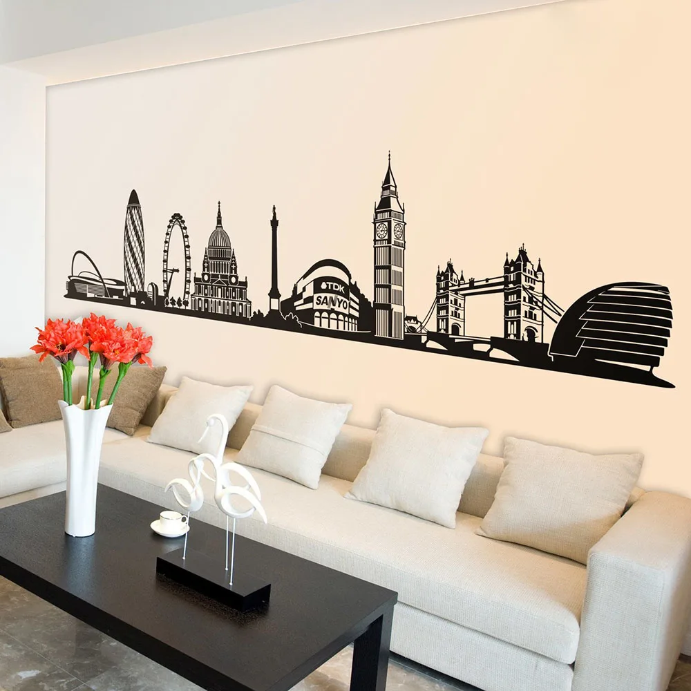 Large Skyline Of London United Kingdom City Wall Decal Living Room Sofa Urban Skrimes Wall Sticker Playroom Home Decor