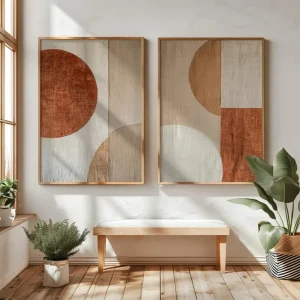 2pcs/set Beige Abstract Geometric Color Block Canvas Print Minimalist Clay Art Texture Wall Art Poster for Living Room Decor
