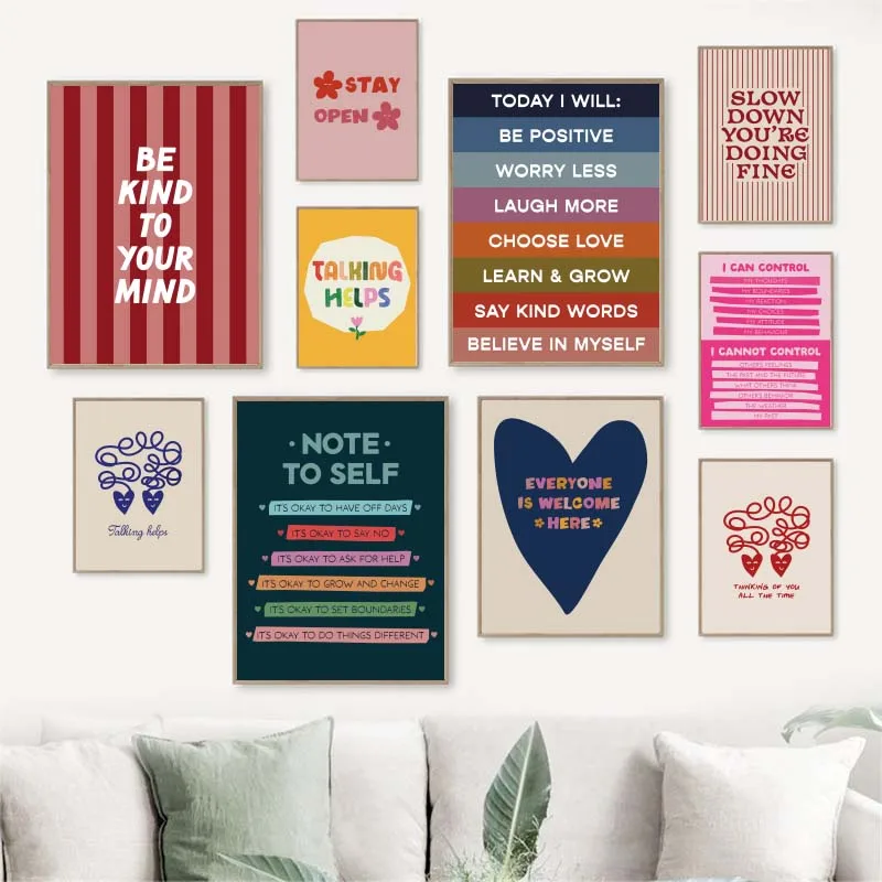 Be Kind to your mind Mental Health Psychology Wall Art Canvas Posters Quotes Prints Wall Picture for Therapy Office Decor - Image 2