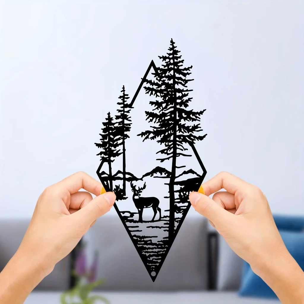 HelloYoung Landscape Wall Art, Deer & Scene Metal Wall Art Ornaments Home Decor, Metal Wall Art, Home Decor Art Wall Ornaments - Image 5