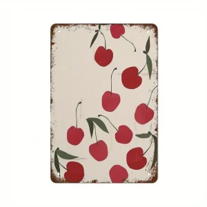 FEIOUJJ Retro Cherry Art Metal Tin Sign - Fun Food Pop Art Wall Decor for Kitchen, Bar, Cafe, Garage - 8x12 Inch