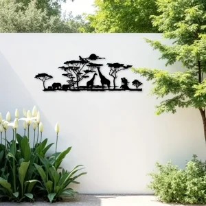1pc African animal metal wall art mural, elephant, giraffe, lion, bird and tree design art