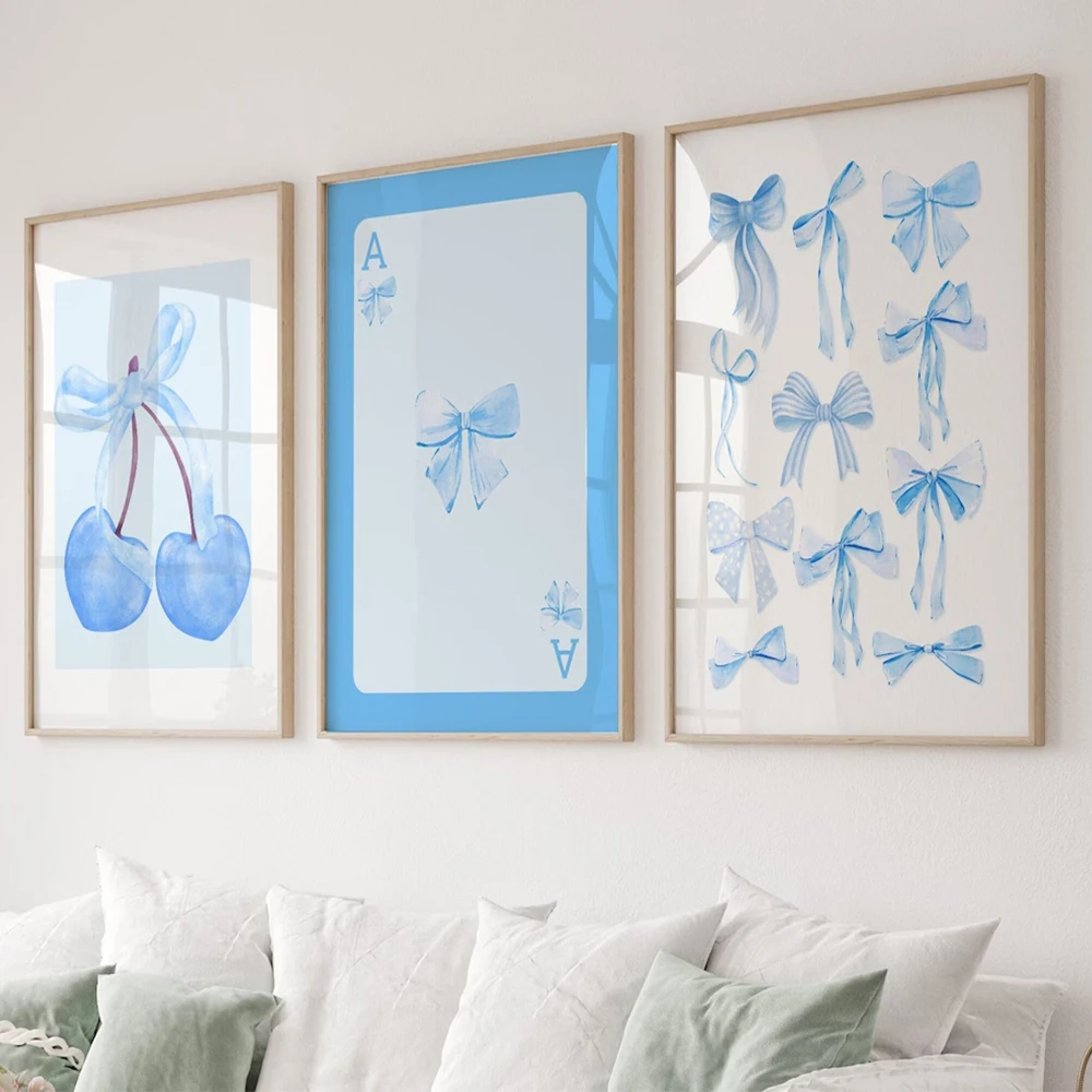 3pcs Trendy Watercolor Pink Blue Bows College Apartment Girly Wall Art Prints Canvas Painting Poster Living Room Home Decor - Image 2